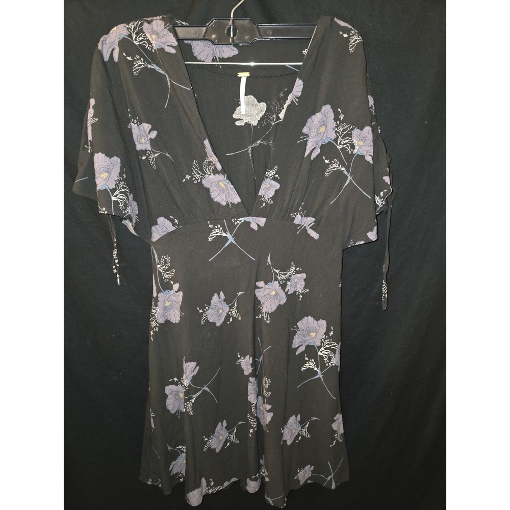 Free People Melanie Black Dark Purple Floral Print Swing Mini Dress Flutter 0